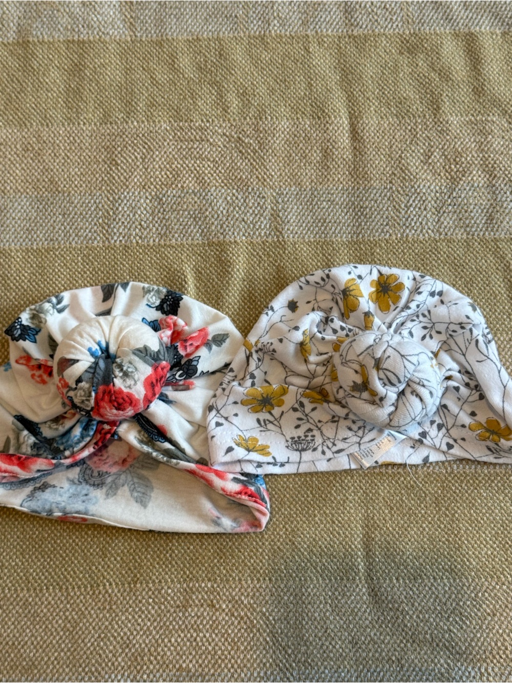 Set of 2 Floral Knot Baby Turban Hat - White with Yellow & Coral Floral Options